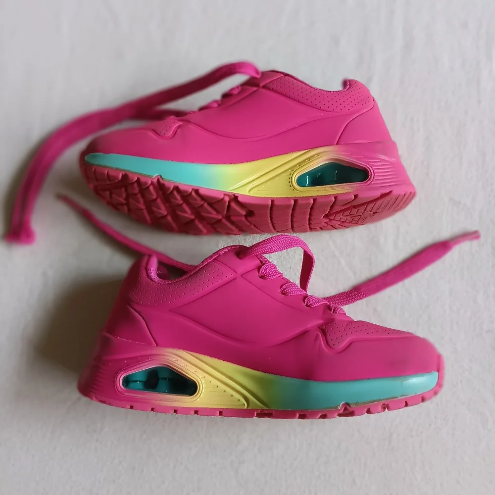 Sketchers Sz Kids 12 Neon Pink With Yellow&blue (Frayed Laces And Scuffs)